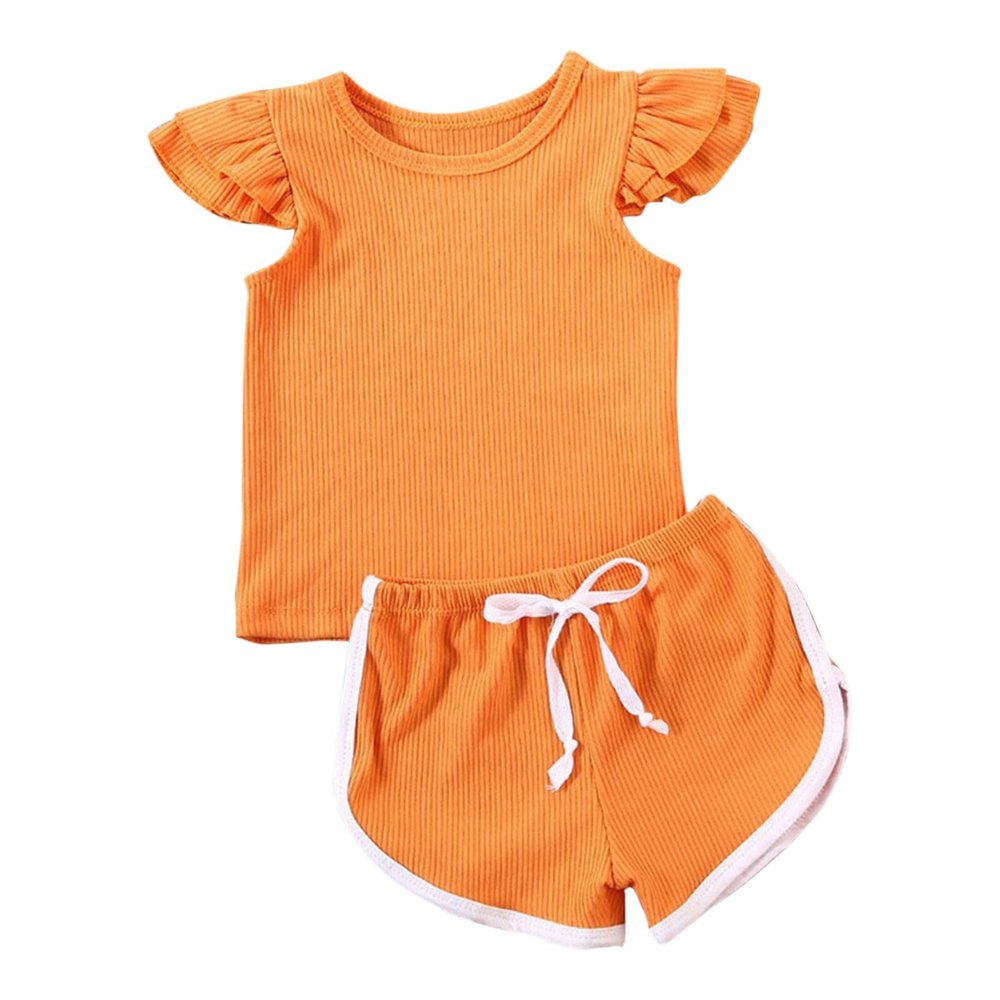12 Month 5 Years Old Clothes 2PCS Toddler Baby Girl Clothes T Shirt Top Pants Shorts Summer Outfits (Orange, 3-4 Years)
