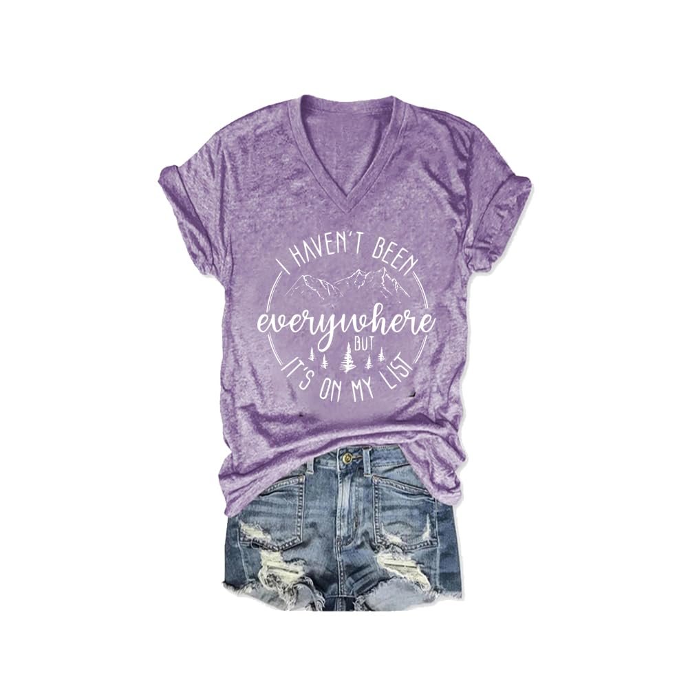 I Haven'T Been Everywhere But It's On My List Hoodie V-Neck Tee Shirt I Havent Been Everywhere But Its On My List Sweatshirt Fun Vneck Tee Shirts Women Purple
