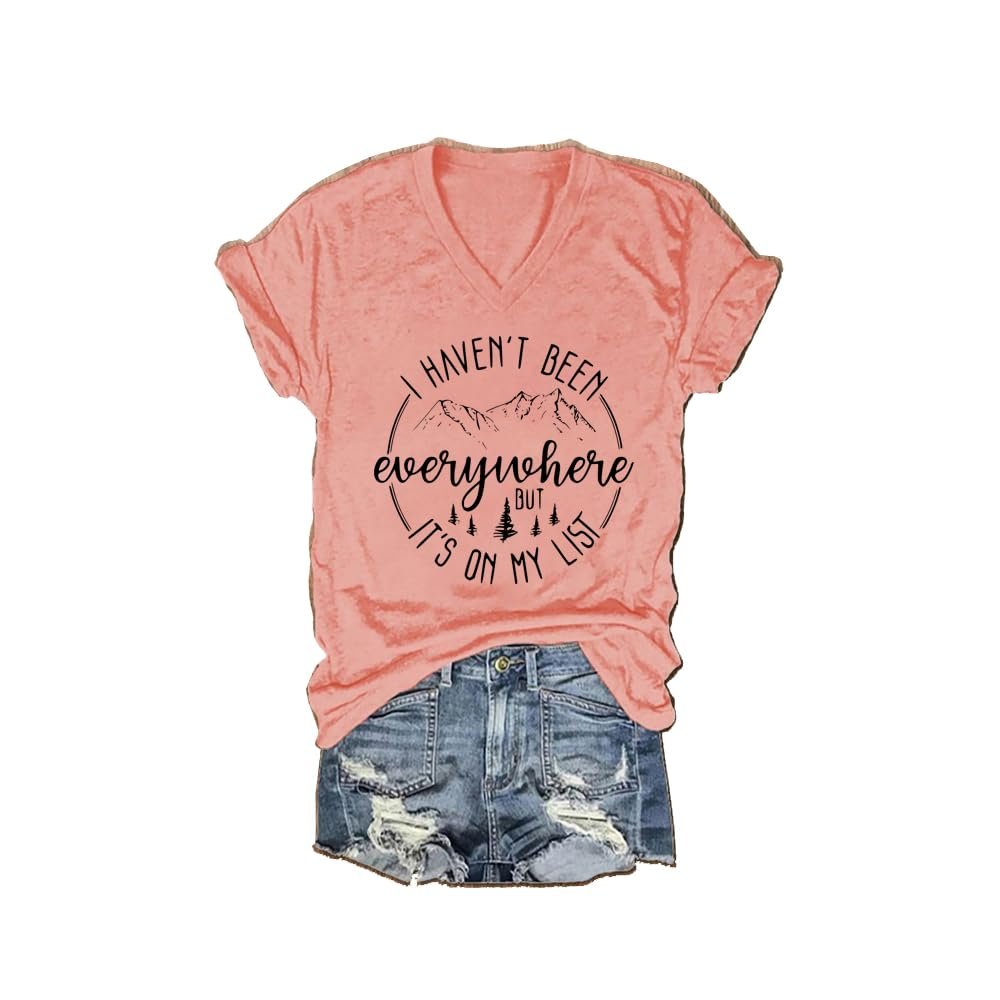 I Havent Been Everywhere But Its On My List Hoodie V-Neck Tee Shirt I Haven'T Been Everywhere But It's On My List Hoodie Vintage Shirt Casual V-Neck Tee Top