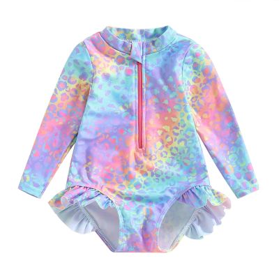 Covvoliy Infant Baby Girl Swimsuit One Piece Long Sleeve Zip Swimwear Bathing Suit Beach Wear (Blue Pink, 2-3 Years)