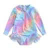 Covvoliy Infant Baby Girl Swimsuit One Piece Long Sleeve Zip Swimwear Bathing Suit Beach Wear (Blue Pink, 2-3 Years)
