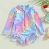 Covvoliy Infant Baby Girl Swimsuit One Piece Long Sleeve Zip Swimwear Bathing Suit Beach Wear (Blue Pink, 2-3 Years) view 3