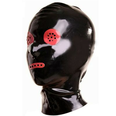 AiCc stylists Latex Hood Rubber Mask with Red Honeycomb Hole Mouth and Eyes Suffocation Game Halloween (XXL)