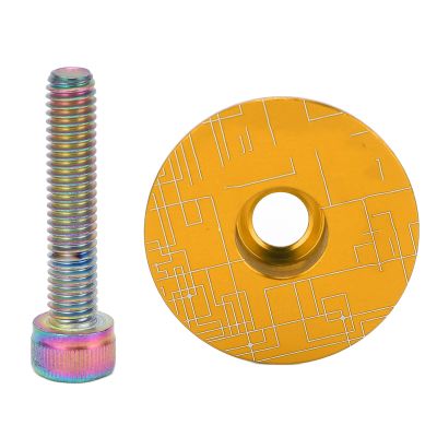 Tissting Bicycle Headset Top Cap, Aluminum Alloy Mountain Bike Headset Stem Top Cover with Bolts, Bicycle Headset Cap Bolt Cover, for MTB Road XC FR Bike(Yellow)