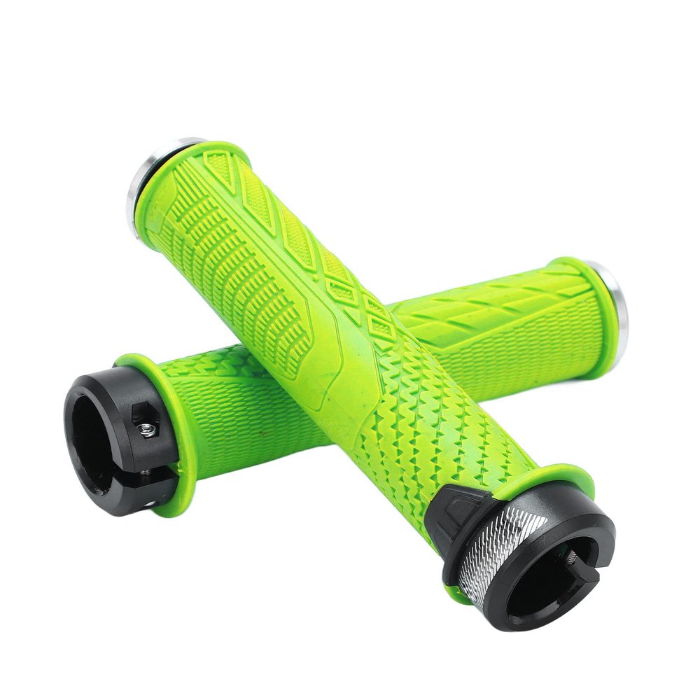 5.4 x 0.9in Bike Handlebar Grips, 1 Pair Bike Handlebar Cover Grips with Alloy Double Lock Anti Slip Cycling Handle Grip for 22.2mm / 0.9in Internal Aperture Bike (Green)