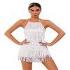 ABAFIP Women's Halter Backless Fringe Mini Dress Layered Tassel Cocktail Concert Rave Party Mini Dance Dress White Large view 1