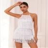 ABAFIP Women's Halter Backless Fringe Mini Dress Layered Tassel Cocktail Concert Rave Party Mini Dance Dress White Large view 2