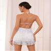 ABAFIP Women's Halter Backless Fringe Mini Dress Layered Tassel Cocktail Concert Rave Party Mini Dance Dress White Large view 3