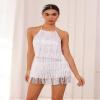 ABAFIP Women's Halter Backless Fringe Mini Dress Layered Tassel Cocktail Concert Rave Party Mini Dance Dress White Large view 4