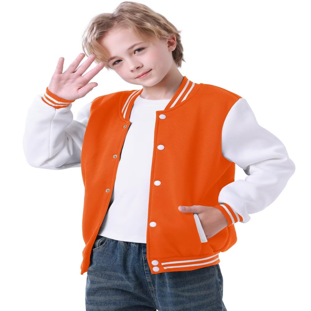 Kids Boys Varsity Jacket Baseball Jacket Casual Sport Cardigan Sweatshirt Youth 2-13 Year