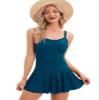 Womens One Piece Swimdress Swimsuits with Skirt Bathing Suits Tummy Control Modest Swim Dress Retro M Navy Blue view 4