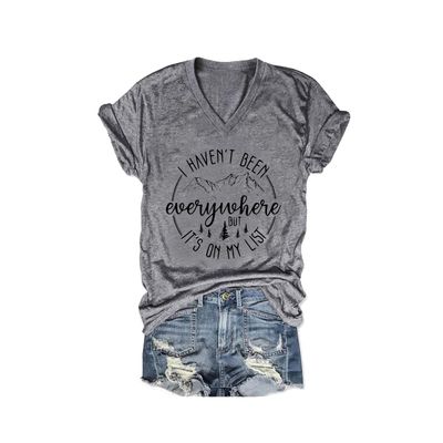 I Havent Been Everywhere But Its On My List Hoodie V-Neck Tee Shirt I Haven'T Been Everywhere But It's On My List Hoodie Vintage Shirt Casual V-Neck Tee Top Grey