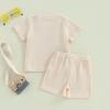 Baby Boy Summer Clothes Toddler Boys Short Sleeve Little Dude Embroidery Letter Shirt Top Solid Color Short Outfit (Apricot, 6-12 Months) view 3
