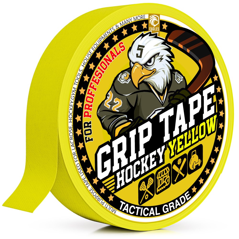 EAGLES Hockey Tape Multipurpose Cloth Tape Roll for Lacrosse Baseball & Softball Bats, Rackets, Pullup Bars, Gardening Tools, Sports Gift Perfect for Wrist, Ankle, Foot, Knee and Hand Taping (Yellow)