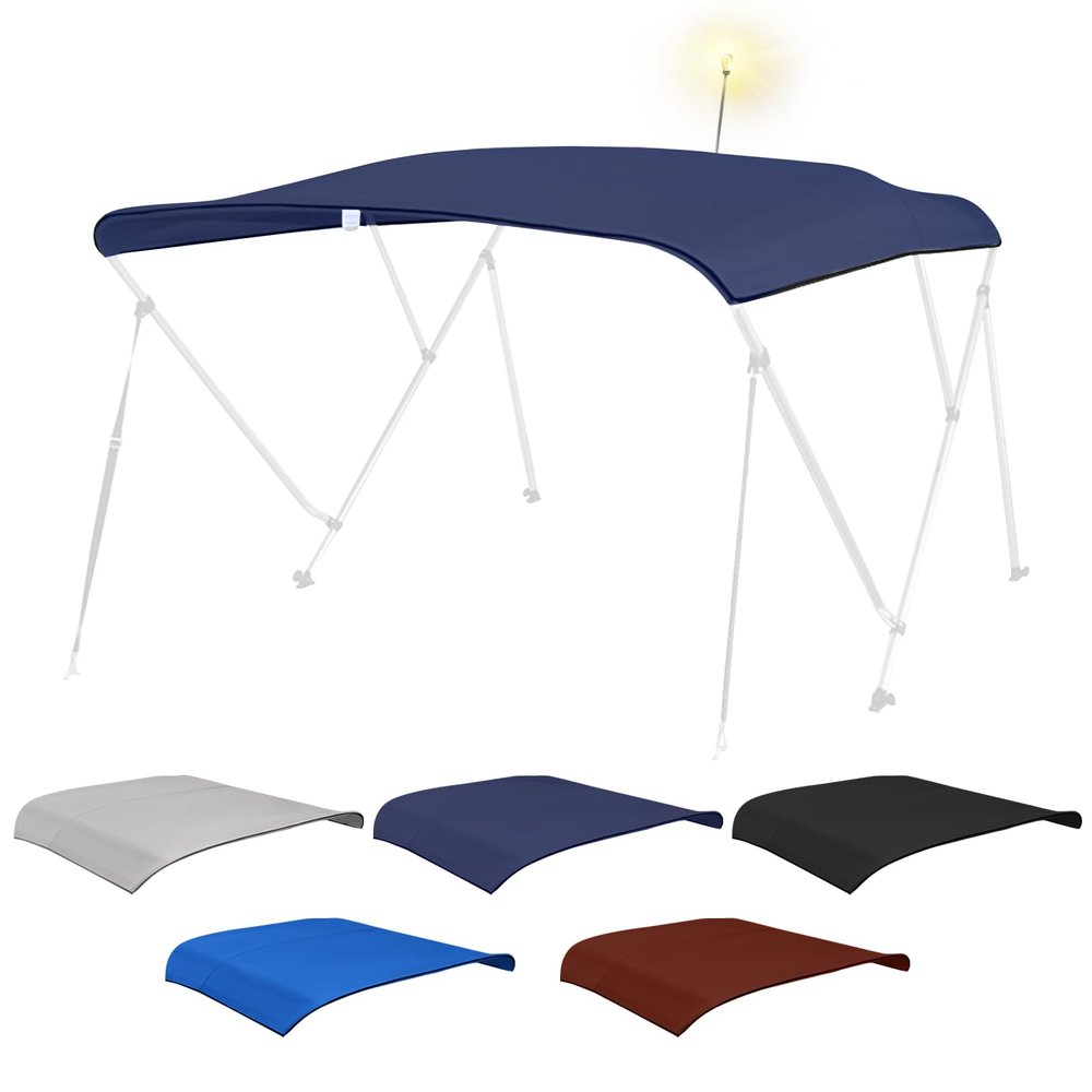 Fuprosico Bimini Top Replacement Canvas with Light Hole for Boat, 3 Bow 6L 61-66W Bimini Top Cover with Storage Boot, 900D Heavy Duty Waterproof Marine Polyester, Without Frame, Navy Blue