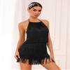 ABAFIP Women's Halter Backless Fringe Mini Dress Layered Tassel Cocktail Concert Rave Party Mini Dance Dress Black X-Large view 2