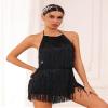 ABAFIP Women's Halter Backless Fringe Mini Dress Layered Tassel Cocktail Concert Rave Party Mini Dance Dress Black X-Large view 3