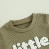 Baby Boy Summer Clothes Toddler Boys Short Sleeve Little Dude Embroidery Letter Shirt Top Solid Color Short Outfit (Green, 0-6 Months) view 4