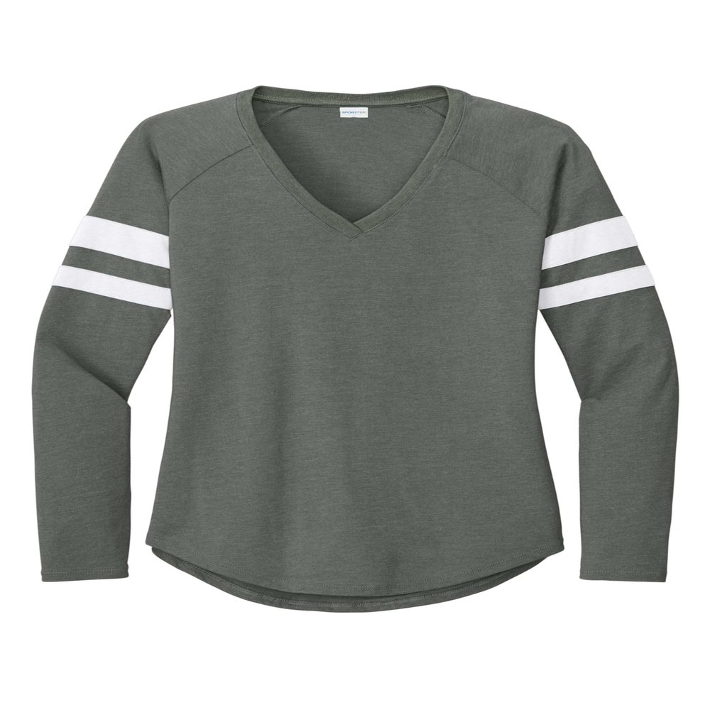 SPORT-TEK Women's Halftime Stripe Long Sleeve V-Neck Tee