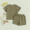 Baby Boy Summer Clothes Toddler Boys Short Sleeve Little Dude Embroidery Letter Shirt Top Solid Color Short Outfit (Green, 12-18 Months) view 3