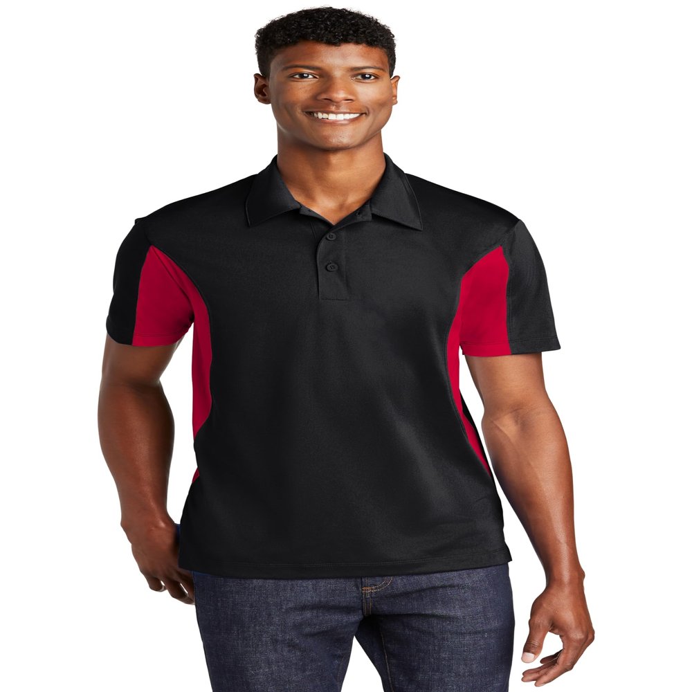 SPORT-TEK Unisex Side Blocked Micropique Sport-Wick Polo, Black/Deep Red, 5XL