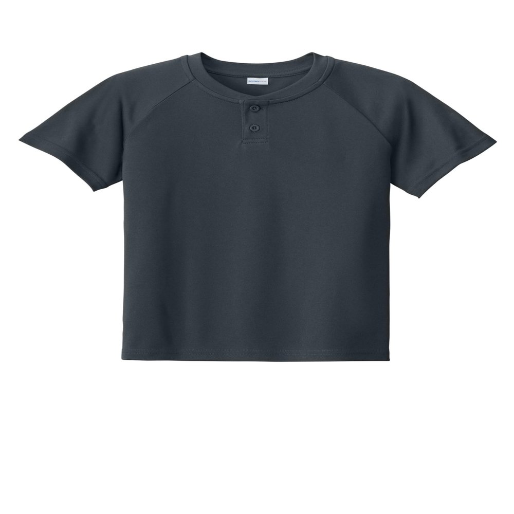 SPORT-TEK Youth PosiCharge Competitor 2-Button Henley | Spring & Summer Shirt for Kids, Athletic Clothing for Boys & Girls Iron Grey