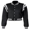 Women Cropped Varsity Jacket Retro Baseball Jacket Bomber Coat Streetwear Black view 1