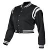 Women Cropped Varsity Jacket Retro Baseball Jacket Bomber Coat Streetwear Black view 3