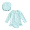 Covvoliy Infant Baby Girl Swimsuit One Piece Long Sleeve Zip Swimwear Bathing Suit Beach Wear (Light Blue, 18-24 Months) view 1