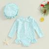 Covvoliy Infant Baby Girl Swimsuit One Piece Long Sleeve Zip Swimwear Bathing Suit Beach Wear (Light Blue, 18-24 Months) view 2