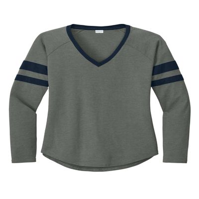 SPORT-TEK Women's Halftime Stripe Long Sleeve V-Neck Tee