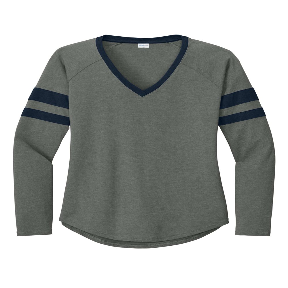 SPORT-TEK Women's Halftime Stripe Long Sleeve V-Neck Tee