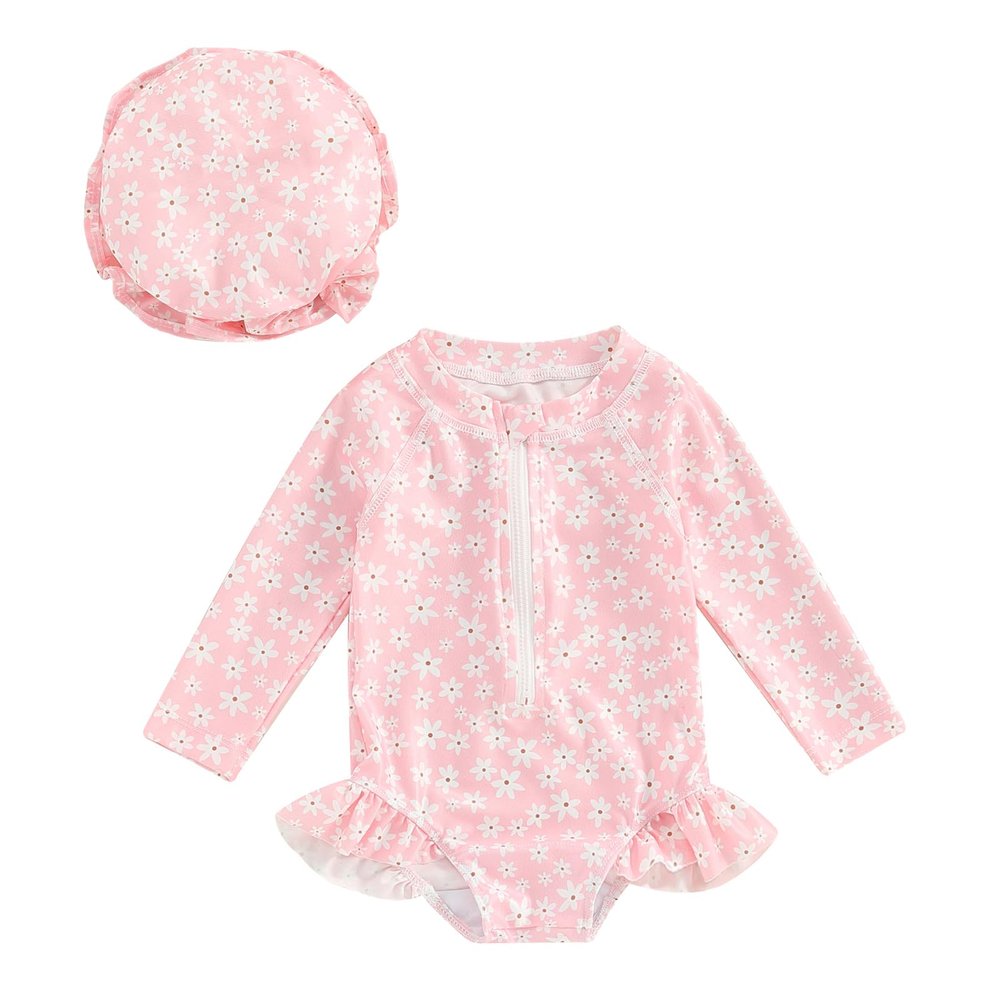 Covvoliy Infant Baby Girl Swimsuit One Piece Long Sleeve Zip Swimwear Bathing Suit Beach Wear (Light Pink, 2-3 Years)