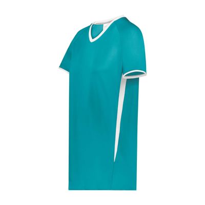Augusta Sportswear Girls Cutter+ V-Neck Jersey Teal/White M