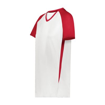 Augusta Sportswear Girls Cutter+ V-Neck Jersey White/Scarlet M