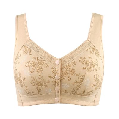 Bras for Women Front Closure Full Figure No Underwire Push Up Plus Size Wireless Back Support Non Padded Wirefree Bra Beige