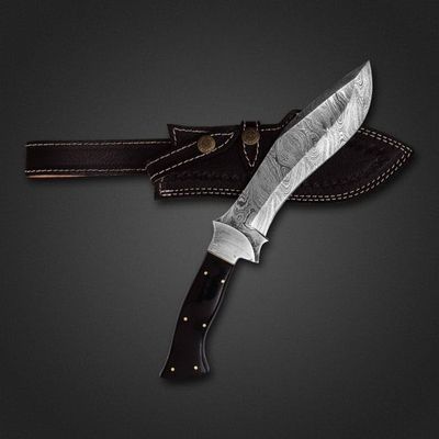 Blade Frenzy Damascus Steel Kukri Knife, Hunting Knife, Camping Knife, Survival Knife, Bushcraft Viking Knife, Black