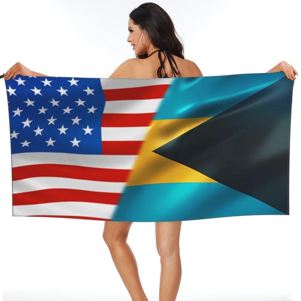 America Flag and Bahamas Flag Beach Towel Microfiber Super Soft Beach Towels Quick Dry Towel for Swimmers Sand Proof Beach Towels for Women Men Girls Large Bath Towels 31.5x71inches