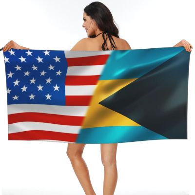 America Flag and Bahamas Flag Beach Towel Microfiber Super Soft Beach Towels Quick Dry Towel for Swimmers Sand Proof Beach Towels for Women Men Girls Large Bath Towels 30x60inches