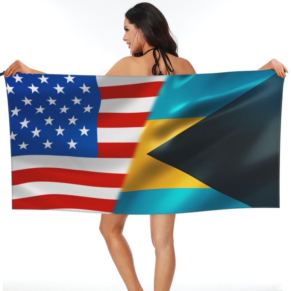 America Flag and Bahamas Flag Beach Towel Microfiber Super Soft Beach Towels Quick Dry Towel for Swimmers Sand Proof Beach Towels for Women Men Girls Large Bath Towels 30x60inches
