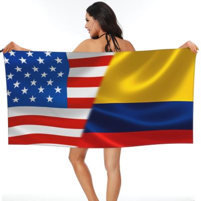 NineFit Basics America Flag and Colombia Flag Beach Towel Microfiber Super Soft Beach Towels Quick Dry Towel for Swimmers Sand Proof Beach Towels for Women Men Girls Large Bath Towels 31.5x71inches