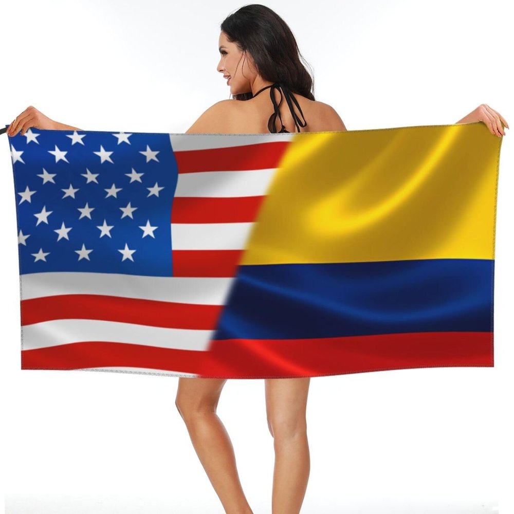 NineFit Basics America Flag and Colombia Flag Beach Towel Microfiber Super Soft Beach Towels Quick Dry Towel for Swimmers Sand Proof Beach Towels for Women Men Girls Large Bath Towels 31.5x71inches