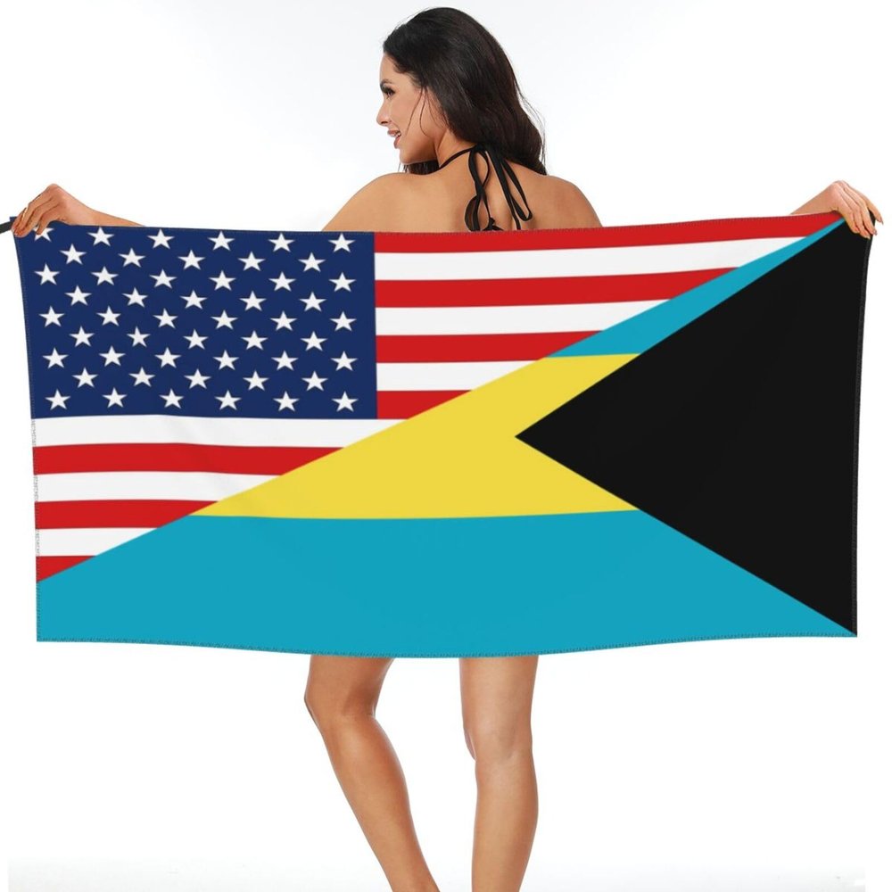 American Bahamas Flag Beach Towel Microfiber Super Soft Beach Towels Quick Dry Towel for Swimmers Sand Proof Beach Towels for Women Men Girls Large Bath Towels 30x60inches