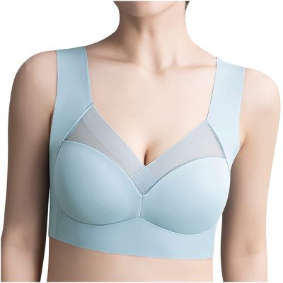 Sports Bras for Women High Support Large Bust Non-Padded Comfortable Push Up Full Coverage Back Support Plus Size Bras Light Blue