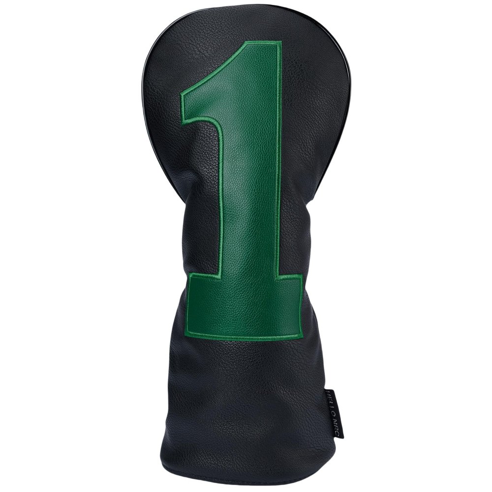 Gbourly Golf Club Black Driver Head Cover PU Leather Headcover with Green Large Number Tag 1