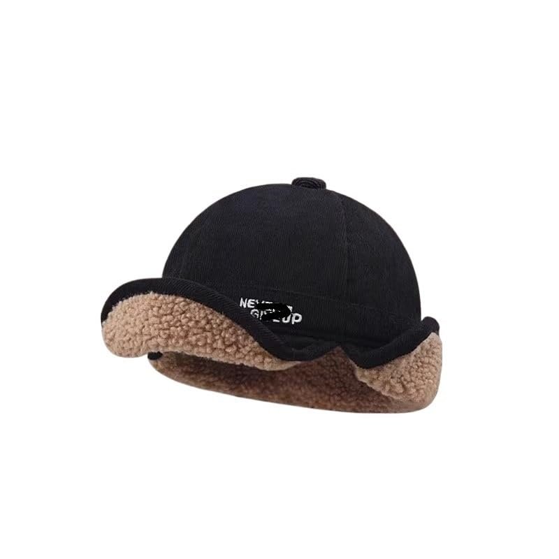 ZIIVIEVS Lamb Wool Thickened Duckbill Hats for Men and Women Autumn and Winter Outdoor Cycling Warm Flying Caps(Black)