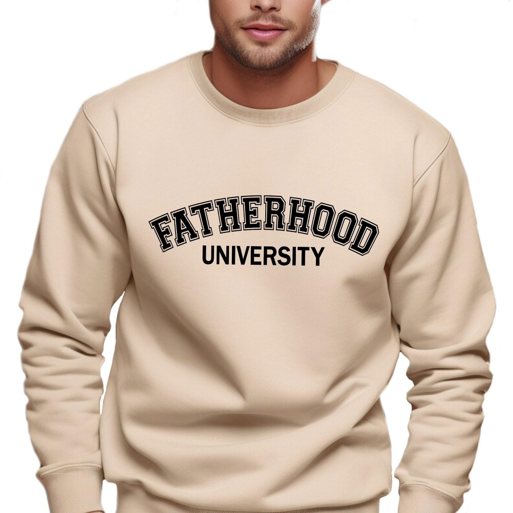 Fatherhood University Sweatshirt, College Style Daddy Crewneck Sweatshirt, New Dad Gift Oversized Women Long Sleeve Father Shirt (S02-02-b)
