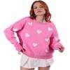 9teen Boutique Heart Detailed Sweater (US, Alpha, One Size, Regular, Petite, Pink)