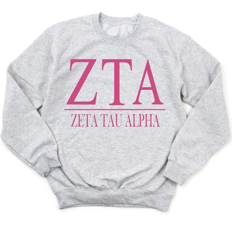 Kite and Crest Zeta Tau Alpha Sweatshirt - Zeta Loud Letters Sorority Crewneck Sweatshirt Ash
