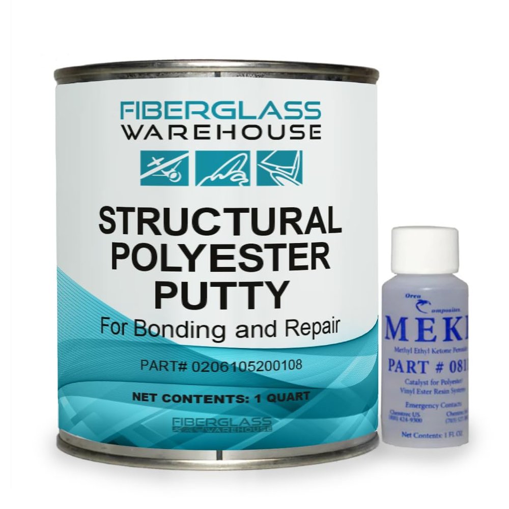 Structural Polyester Putty for Bonding and Repair - Filled with Fiberglass Fibers for Extra Strength. Patching, Filling or Bonding for Automotive and Marine Appliciations. (Quart)